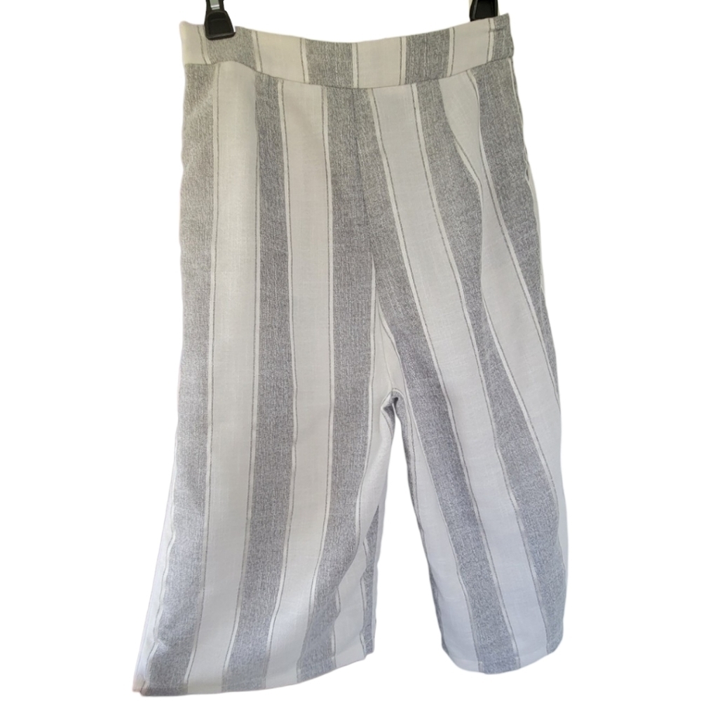 ILLA ILLA Cropped Wide Leg Pants Small‎ Coastal Chic Minimalist Striped - Picture 2 of 11